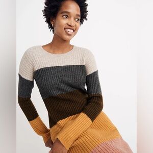 Madewell Colorblock Midi Sweater Dress in Coziest Yarn
